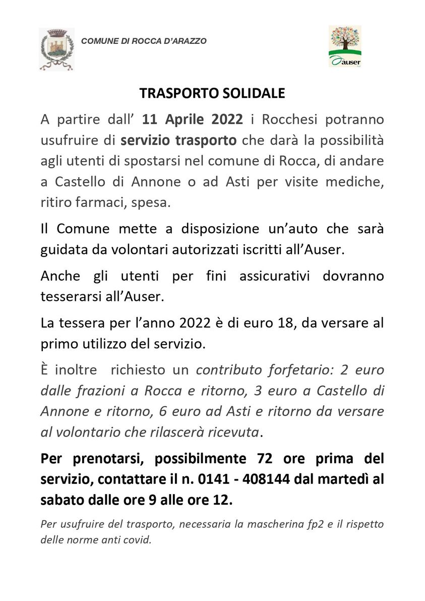 Trasporto solidale in convenzione con Auser